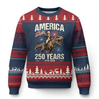 America 250 Years George Washington Riding Tyrannosaurus Rex Ugly Christmas Sweater