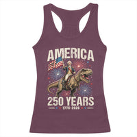 America 250 Years George Washington Riding Tyrannosaurus Rex Racerback Tank Top