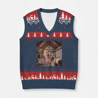 Cat Selfie with Woman Funny Cat Mom V-Neck Knit Sweater Vest