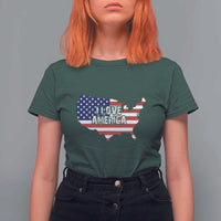 Fourth Of July T Shirt For Women I Love America USA Flag Map - Wonder Print Shop