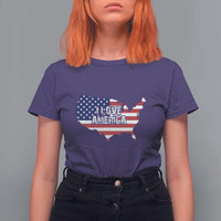 Fourth Of July T Shirt For Women I Love America USA Flag Map - Wonder Print Shop