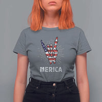 Rockin 4th Of July T Shirt For Women Skeleton Hand American Flag Patriotic Day - Wonder Print Shop