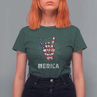 Rockin 4th Of July T Shirt For Women Skeleton Hand American Flag Patriotic Day - Wonder Print Shop