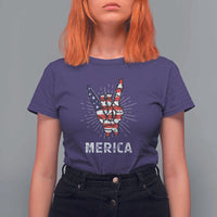 Rockin 4th Of July T Shirt For Women Skeleton Hand American Flag Patriotic Day - Wonder Print Shop