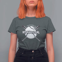 Baseball Dad T Shirt For Women I Teach Kids To Hit And Steal Bat Ball Coach - Wonder Print Shop