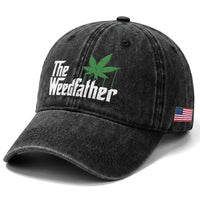 Funny The Weedfather Washed Cotton Baseball Cap Marijuana Stoner Dad Fathers Day