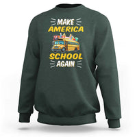 Funny Back To School Sweatshirt Make America School Again USA Top Hat Yellow Bus - Wonder Print Shop
