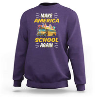 Funny Back To School Sweatshirt Make America School Again USA Top Hat Yellow Bus - Wonder Print Shop