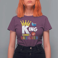 King Of Kindergarten T Shirt For Women Back To School Crown Apple Pen Book - Wonder Print Shop