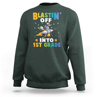 Funny Back To School Space Sweatshirt Blastin' Off Into 1st Grade Astronaut Rocket - Wonder Print Shop