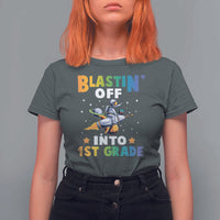 Funny Back To School Space T Shirt For Women Blastin' Off Into 1st Grade Astronaut Rocket - Wonder Print Shop