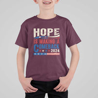 Harris Walz Supporter T Shirt For Kid Hope Is Making A Comeback 2024 American Flag Star - Wonder Print Shop