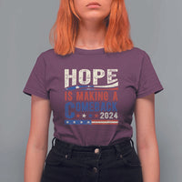 Harris Walz Supporter T Shirt For Women Hope Is Making A Comeback 2024 American Flag Star - Wonder Print Shop