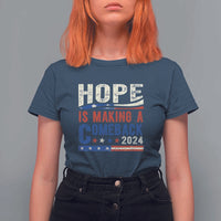 Harris Walz Supporter T Shirt For Women Hope Is Making A Comeback 2024 American Flag Star - Wonder Print Shop