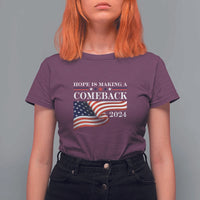 Harris Walz Supporter T Shirt For Women Hope Is Making A Comeback 2024 American Flag Star - Wonder Print Shop