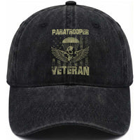 Paratrooper Veteran Washed Cotton Baseball Cap Airborne Military Vintage American Flag