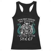 Viking Your First Mistake Was Thinking I Was One Of The Sheep Racerback Tank Top Viking Warrior - Wonder Print Shop
