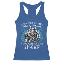 Viking Your First Mistake Was Thinking I Was One Of The Sheep Racerback Tank Top Viking Warrior - Wonder Print Shop