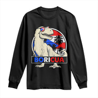 Funny Boricua Dinosaur Dino Puerto Rican Flag Hispanic Heritage Long Sleeve Shirt - Wonder Print Shop