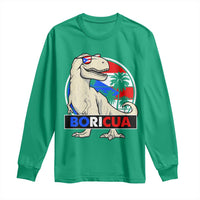 Funny Boricua Dinosaur Dino Puerto Rican Flag Hispanic Heritage Long Sleeve Shirt - Wonder Print Shop