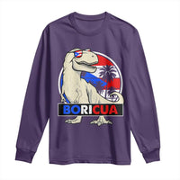 Funny Boricua Dinosaur Dino Puerto Rican Flag Hispanic Heritage Long Sleeve Shirt - Wonder Print Shop