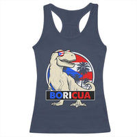 Funny Boricua Dinosaur Dino Puerto Rican Flag Hispanic Heritage Racerback Tank Top - Wonder Print Shop