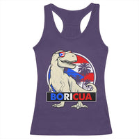 Funny Boricua Dinosaur Dino Puerto Rican Flag Hispanic Heritage Racerback Tank Top - Wonder Print Shop