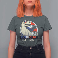 Funny Boricua Dinosaur Dino Puerto Rican Flag Hispanic Heritage T Shirt For Women - Wonder Print Shop