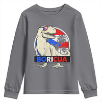 Funny Boricua Dinosaur Dino Puerto Rican Flag Hispanic Heritage Youth Sweatshirt - Wonder Print Shop