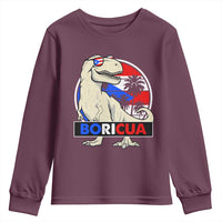 Funny Boricua Dinosaur Dino Puerto Rican Flag Hispanic Heritage Youth Sweatshirt - Wonder Print Shop