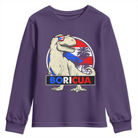 Funny Boricua Dinosaur Dino Puerto Rican Flag Hispanic Heritage Youth Sweatshirt - Wonder Print Shop