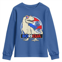Funny Boricua Dinosaur Dino Puerto Rican Flag Hispanic Heritage Youth Sweatshirt - Wonder Print Shop