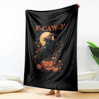 Funny Halloween F Caw F Throw Blanket Black Crow Moon Gothic Spooky Season - Wonder Print Shop