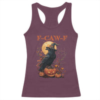 Funny Halloween F Caw F Racerback Tank Top Black Crow Moon Gothic Spooky Season - Wonder Print Shop