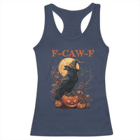 Funny Halloween F Caw F Racerback Tank Top Black Crow Moon Gothic Spooky Season - Wonder Print Shop