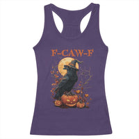 Funny Halloween F Caw F Racerback Tank Top Black Crow Moon Gothic Spooky Season - Wonder Print Shop