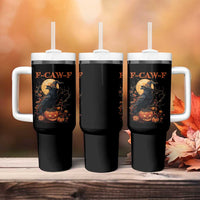 Funny Halloween F Caw F Tumbler With Handle Black Crow Moon Gothic Spooky Season - Wonder Print Shop
