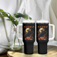 Funny Halloween F Caw F Tumbler With Handle Black Crow Moon Gothic Spooky Season - Wonder Print Shop