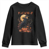 Funny Halloween F Caw F Youth Sweatshirt Black Crow Moon Gothic Spooky Season - Wonder Print Shop