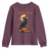 Funny Halloween F Caw F Youth Sweatshirt Black Crow Moon Gothic Spooky Season - Wonder Print Shop
