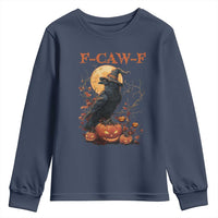 Funny Halloween F Caw F Youth Sweatshirt Black Crow Moon Gothic Spooky Season - Wonder Print Shop