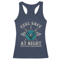 Funny Feel Safe At Night Sleep With A Shieldmaiden Racerback Tank Top Viking Pride - Wonder Print Shop