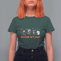 Halloween Teacher T Shirt For Women Inclusion Isn't Scary Cute Skeleton Ghost Witch - Wonder Print Shop