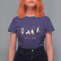 Halloween School Counselor T Shirt For Women Don't Ghost Your Feelings Talk About Them Ghost Cats - Wonder Print Shop
