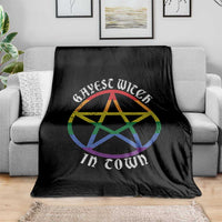 Halloween LGBT Throw Blanket Gayest Witch In Town Rainbow Pentagram Star - Wonder Print Shop