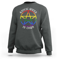 Halloween LGBT Sweatshirt Gayest Witch In Town Rainbow Pentagram Star - Wonder Print Shop