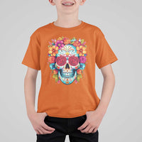 Day Of The Dead T Shirt For Kid Sugar Skull Dia De Los Muertos Halloween Rose Flowers - Wonder Print Shop