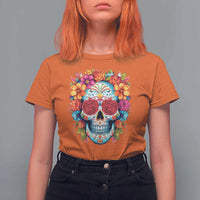 Day Of The Dead T Shirt For Women Sugar Skull Dia De Los Muertos Halloween Rose Flowers - Wonder Print Shop