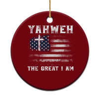Yahweh The Great I Am Christian Faith Ceramic Ornament Vintage American Flag - Wonder Print Shop