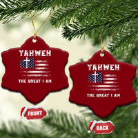 Yahweh The Great I Am Christian Faith Ceramic Ornament Vintage American Flag - Wonder Print Shop
